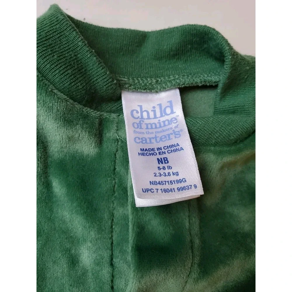 Carters Green‎ velour vintage Teddy Bear Toy Train sleeper bodysuit Newborn baby